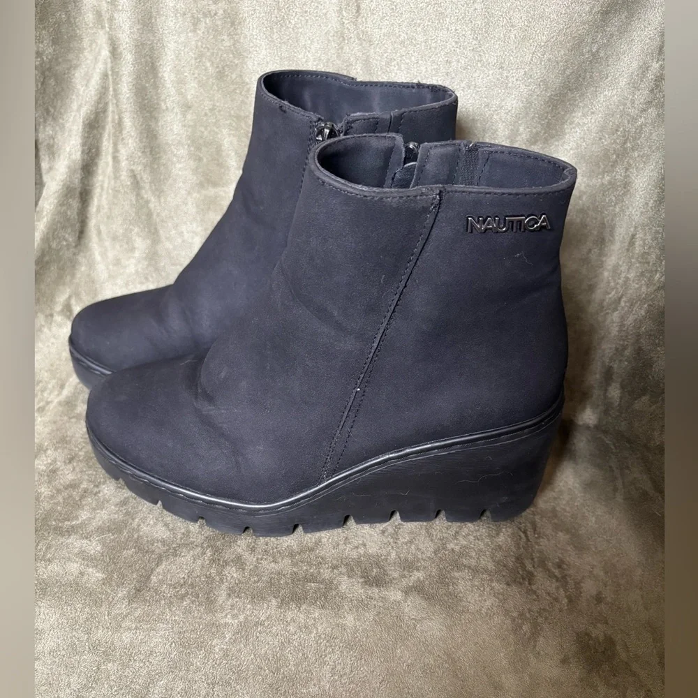 NAUTICA Laurette Size9 Women’s Black Faux Suede Wedge Heel Ankle Boot w/ zipper - Picture 6 of 16